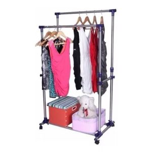 Rack organizador de ropa, doble de metal con ruedas